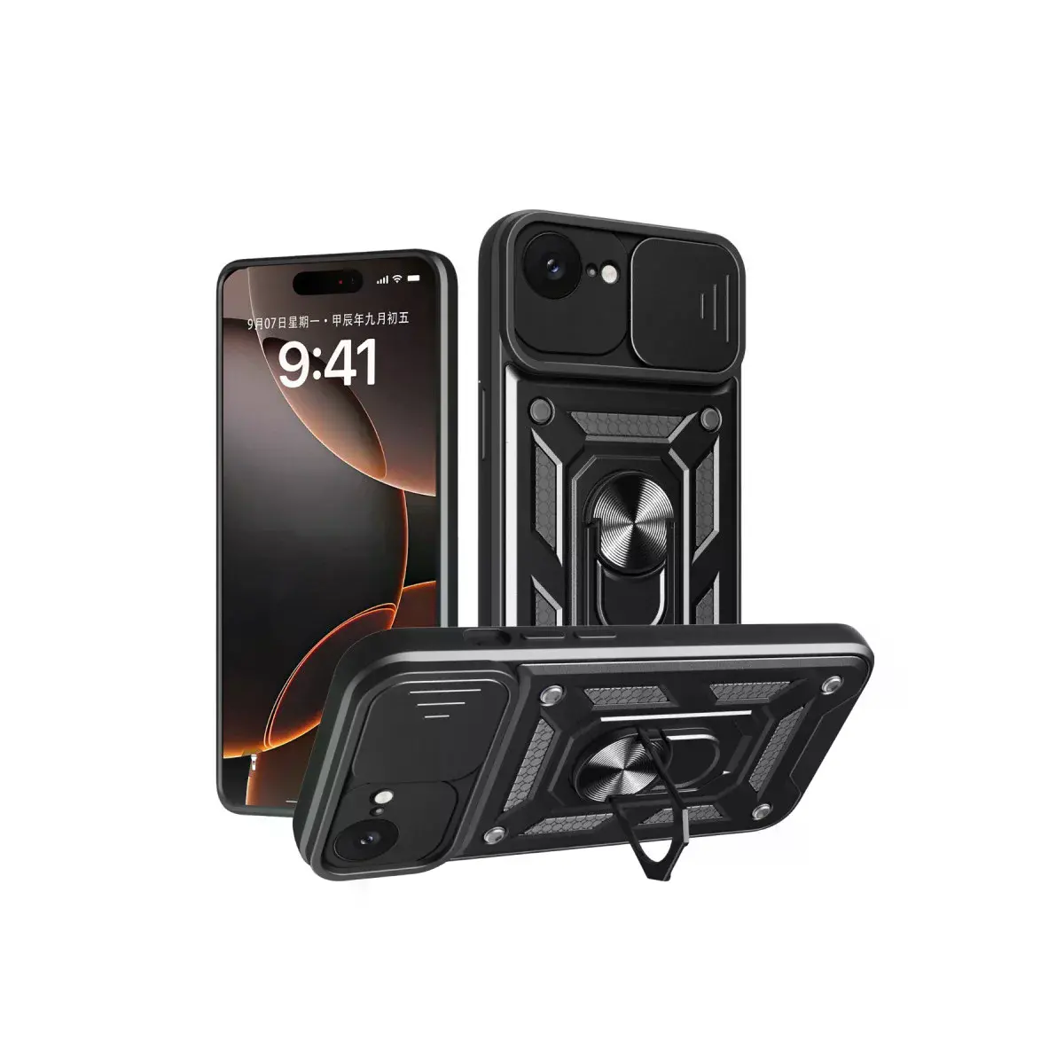 İphone 16e Kılıf Pars Lens Yüzüklü Silikon - Siyah