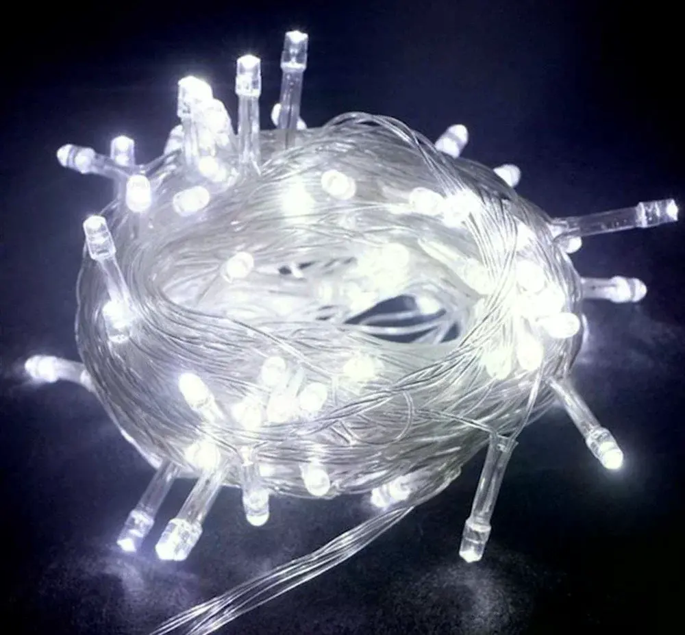 10m 100 Led Boncuk Lamba Beyaz Işık Şeffaf Kablo Mz-18-11