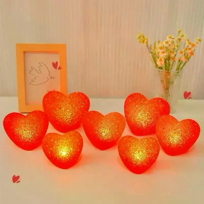Led Işıklı Kırmızı Kalp Gece Lambası 12'li Paket