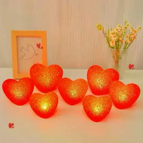 Led Işıklı Kırmızı Kalp Gece Lambası 12'li Paket