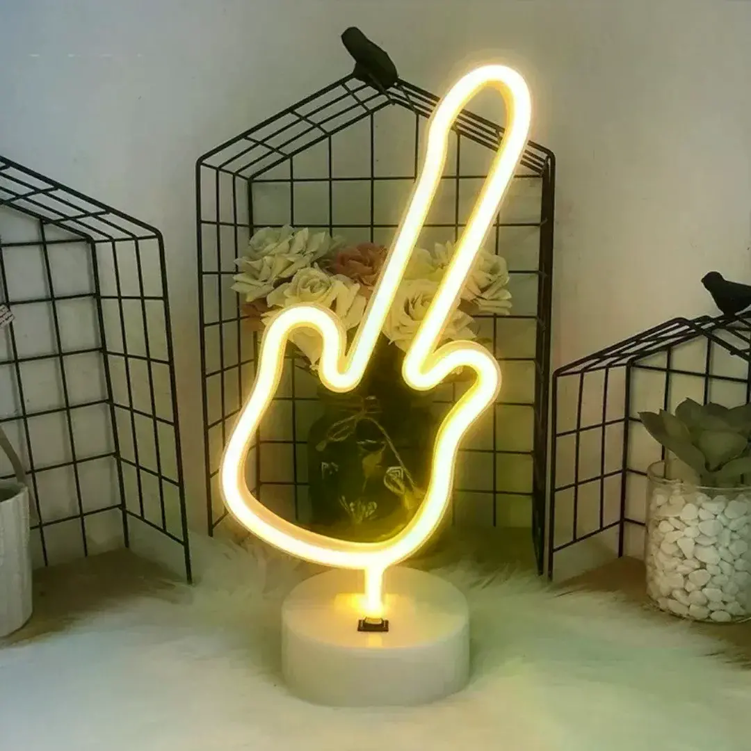 Neon Gitar Masa Lambası Pil+usb