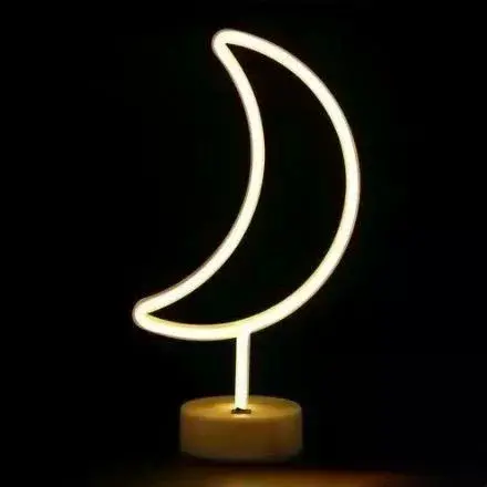Neon Işıklı Ay Masa Gece Lambası Pil+usb