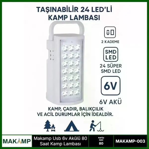 Usv 6v Akülü 80 Saat Kamp Lambası Işıldak