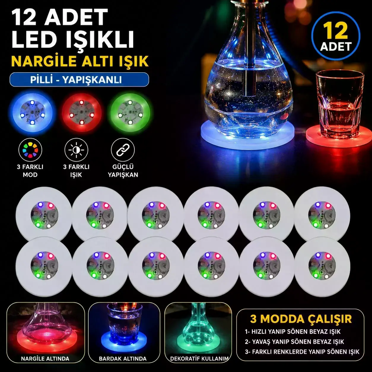 Rgb Led  Altı Işık 12’li Set