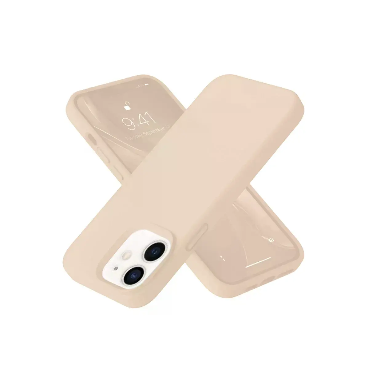 İphone 12 Kılıf Nano İçi Kadife Silikon - Pudra