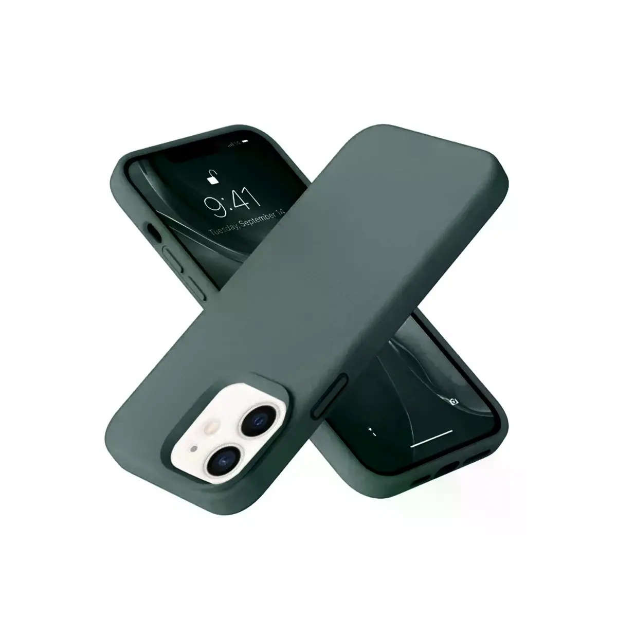 İphone 12 Kılıf Nano İçi Kadife Silikon - Koyu Yeşil