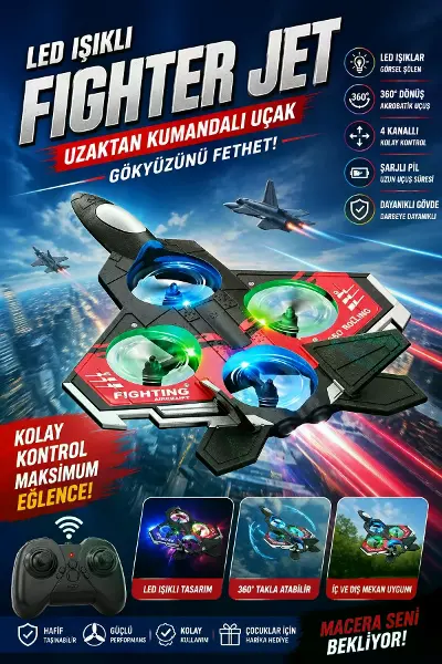 LED Işıklı Oyuncak Drone Fighter Jet Tasarımlı Uzaktan Kumandalı Uçak