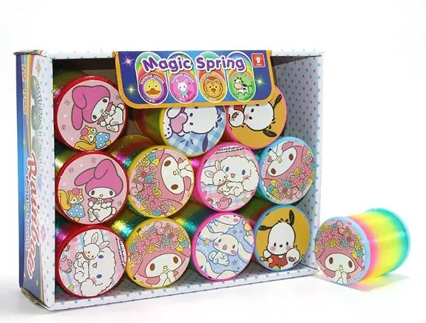 Sanrio Karakterli Magic Spring Stres Yayı - Standlı Gökkuşağı Renkli Oyuncak Seti 12'li Alk3988