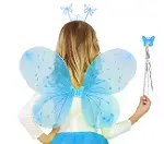 Mavi Kelebek Erkek-Kız Seti – 50 cm Kelebek Kanadı, Taç ve Asa-1