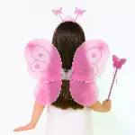 Pembe Kelebek Kız Seti – 50 cm Kelebek Kanadı, Taç ve Asa-1