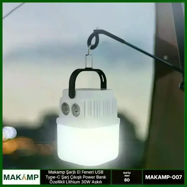 Şarjlı El Feneri Usb Powerbanklı Askılı