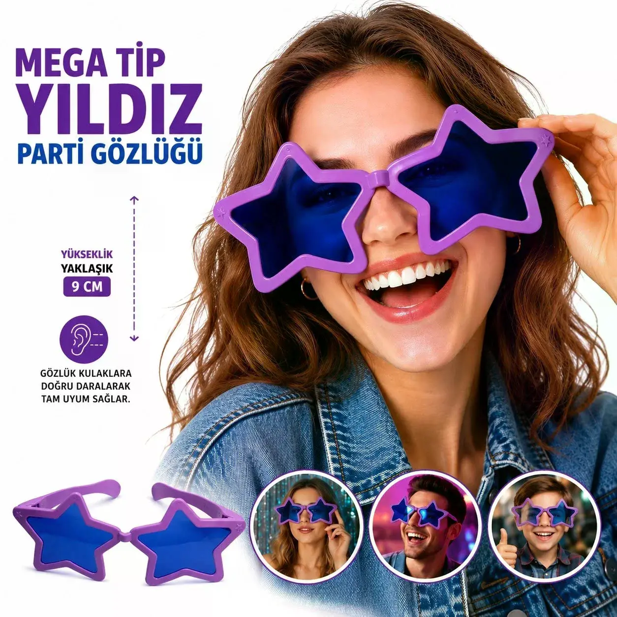 Mega Tip Yıldız Parti Gözlüğü Mor Renk