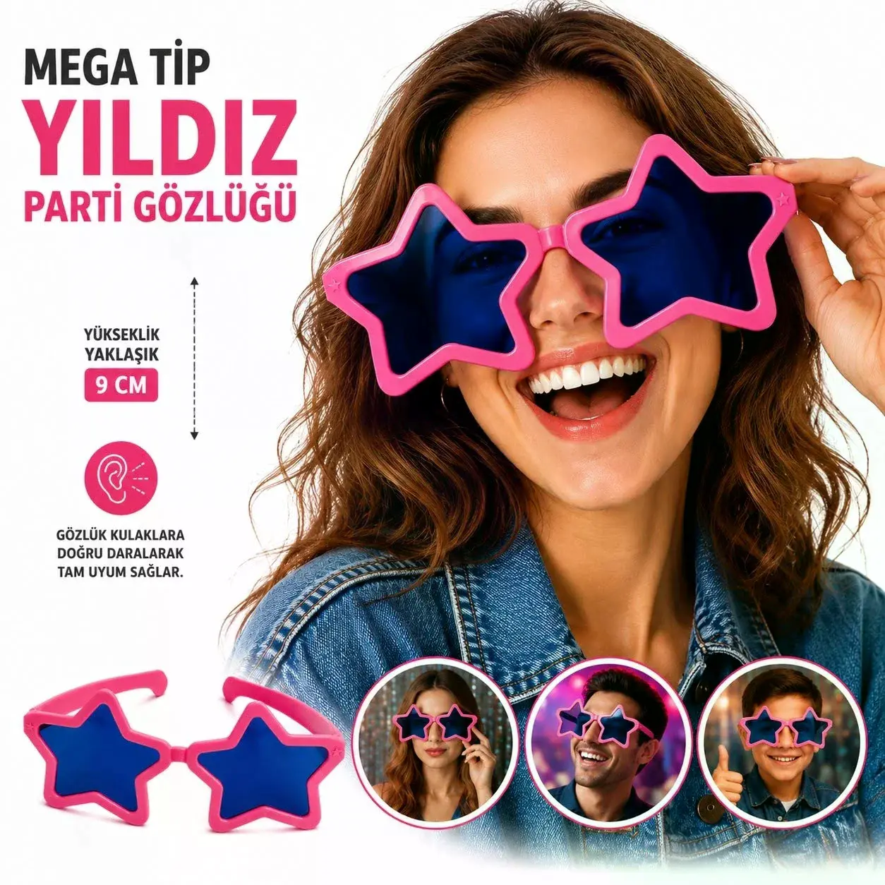 Mega Tip Yıldız Parti Gözlüğü Pembe Renk