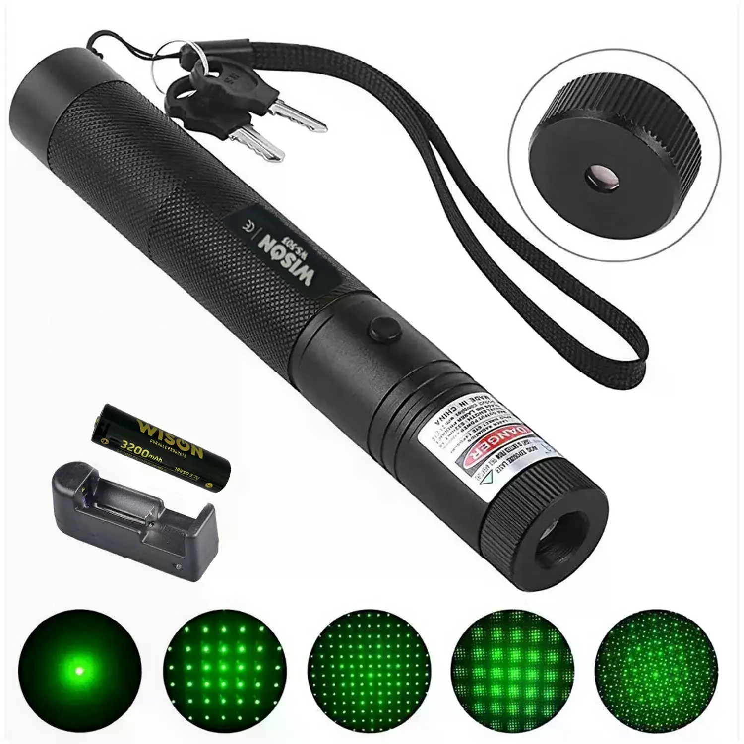 Wison Ws-503 100mw Desen Başlıklı Şarjlı Yeşil Lazer Pointer