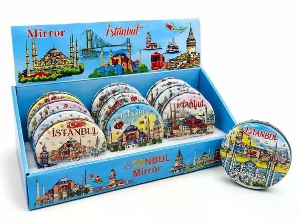 Taşlı İstanbul Temalı İnce El Aynası Alk5821