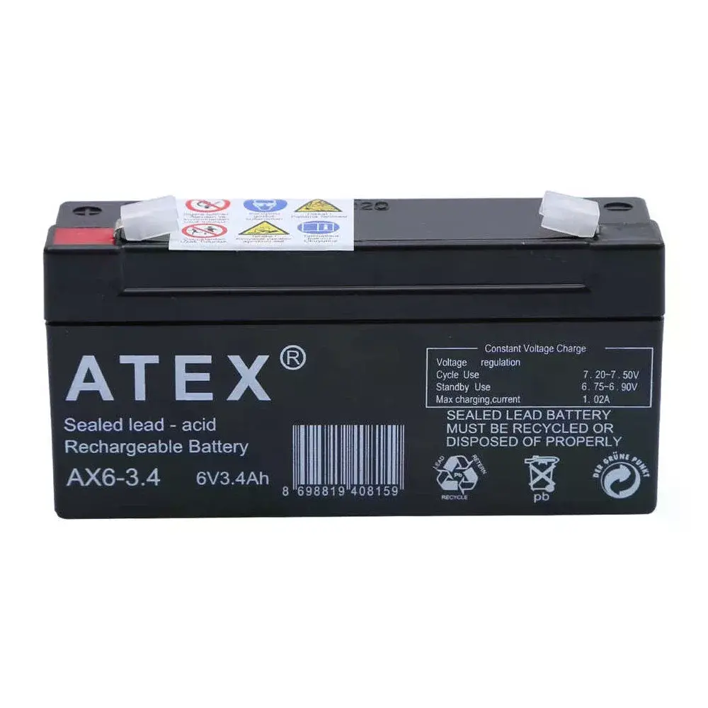 Atex Ax6-3.4 6v 3.4ah Yatay Akü