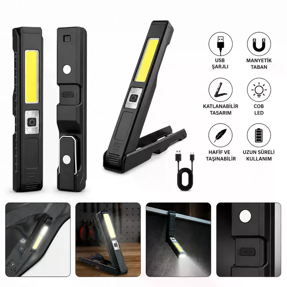 Gold Silver Gs-2070 30w Şarjlı Mıknatıslı Katlanabilir Led Çalışma Tamirci Feneri