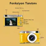 4K Çantalı Dijital Retro Video Kamera 48MP 16X Zoom Işıklı (32GB) Kart Dijital Fotoğraf Makinesi siyah-6