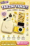 4K Çantalı Dijital Retro Video Kamera 48MP 16X Zoom Işıklı (32GB) Kart Dijital Fotoğraf Makinesi Sarı-1
