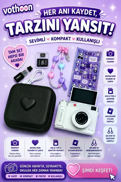 4k Çantalı Dijital Retro Video Kamera 48mp 16x Zoom Işıklı (32gb) Kart Dijital Fotoğraf Makinesi Beyaz