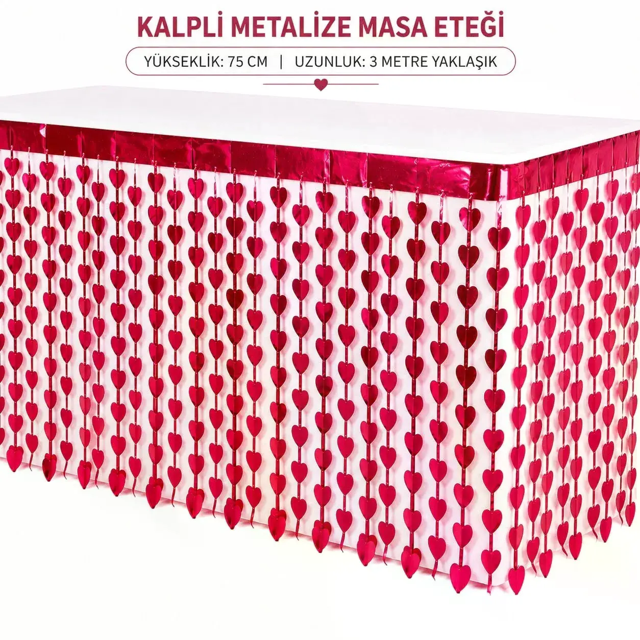 Kalpli Metalize Masa Eteği Kırmızı 75x300 Cm