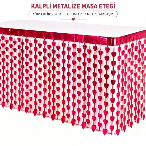 Kalpli Metalize Masa Eteği Kırmızı 75x300 Cm