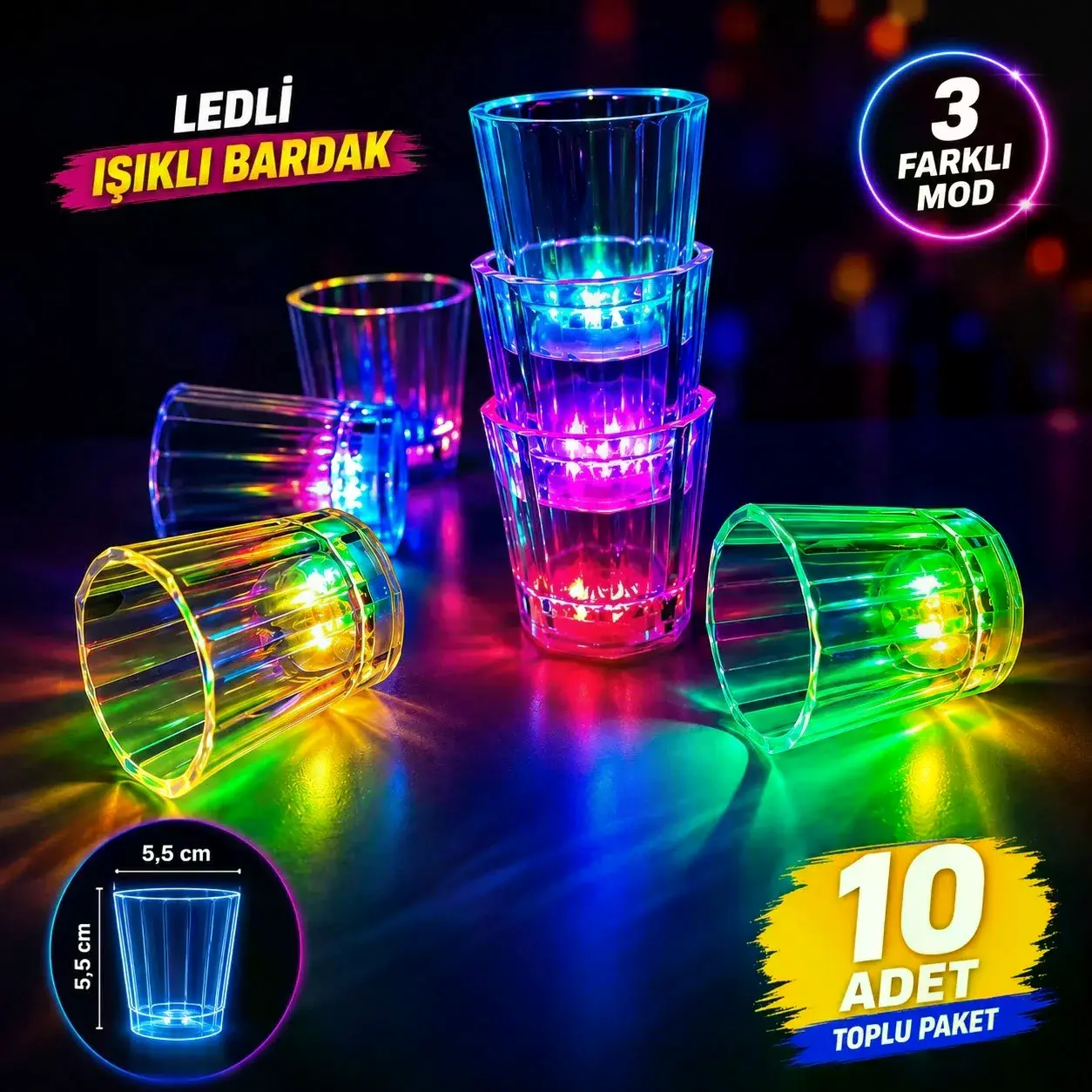 10'lu LED Işıklı Parti Bardağı Seti