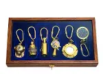 Ahşap Kutulu Denizci Temalı Pirinç Anahtarlık Seti Key-0285-2
