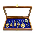 Ahşap Kutulu Denizci Temalı Pirinç Anahtarlık Seti Key-0285-1