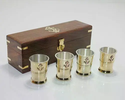 Ahşap Kutulu 4'lü Pirinç Shot Bardak Seti 4288b