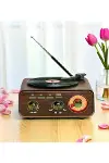 Nostaljik Tasarım Plak Çalar Görünümlü Radyolu Bluetooth Hoparlör Retro Müzik Plak-2