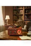 Nostaljik Tasarım Plak Çalar Görünümlü Radyolu Bluetooth Hoparlör Retro Müzik Plak-3