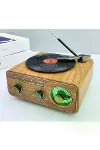 Nostaljik Tasarım Plak Çalar Görünümlü Radyolu Bluetooth Hoparlör Retro Müzik Plak Açık Kahverengi-2