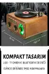 Nostaljik Tasarım Plak Çalar Görünümlü Radyolu Bluetooth Hoparlör Retro Müzik Plak Açık Kahverengi-3