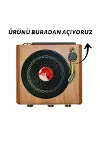 Nostaljik Tasarım Plak Çalar Görünümlü Radyolu Bluetooth Hoparlör Retro Müzik Plak Açık Kahverengi-4