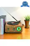 Nostaljik Tasarım Plak Çalar Görünümlü Radyolu Bluetooth Hoparlör Retro Müzik Plak Açık Kahverengi-1