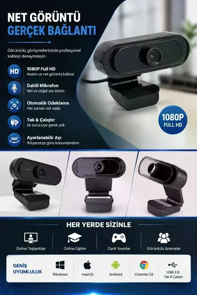 Webcam Orjınal 1080p Hd Konferans Kamera Dahili Mikrofon Görüntülü Sohbet Yayın Kamerası Hd Video Ae-112