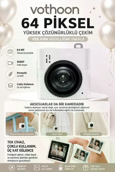 Mini Dijital Kamera 64mp 16x Digital Zoom Retro Vintage 1.4’’ekranlı Video Kamera Taşınabilir Tasarım Beyaz