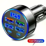 6 Portlu Hızlı Araç Şarj Cihazı – 4 Usb + 2 Type-c Çıkışlı Dijital Göstergeli Oto Şarjı-1