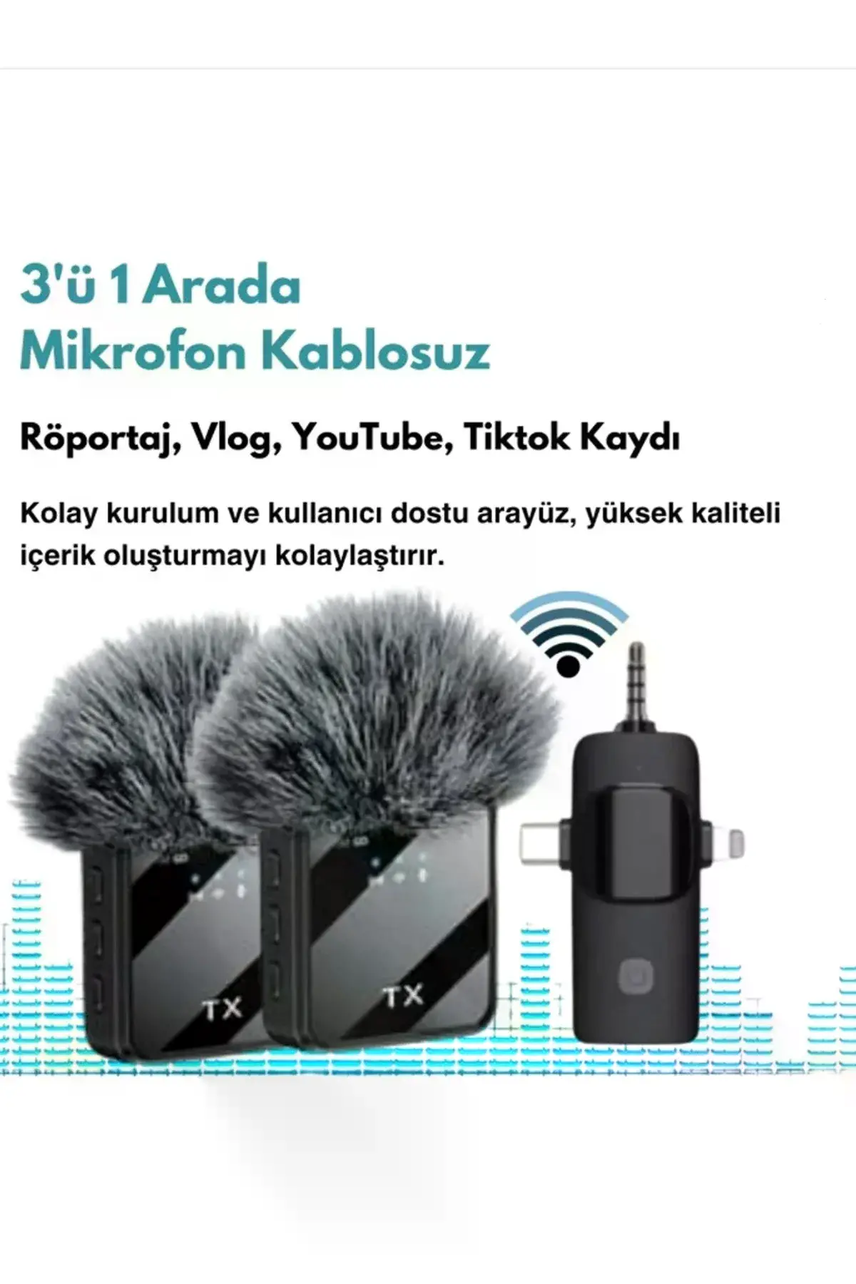 F11 Yüksek Kalite Profesyonel 3 In 1 Kablosuz Taşınabilir Yaka Mikrofonu Tüylü