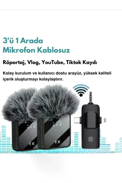 F11 Yüksek Kalite Profesyonel 3 In 1 Kablosuz Taşınabilir Yaka Mikrofonu Tüylü