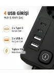 Akım Korumalı 5’li Priz 2xUSB 2xType-C Çıkış Akım Koruma Çoklu Priz Çoğaltıcı Anahtarlı FTR-31 Siyah-3