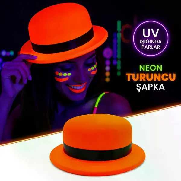 Neon Turuncu Uv Parti Şapkası Plastik