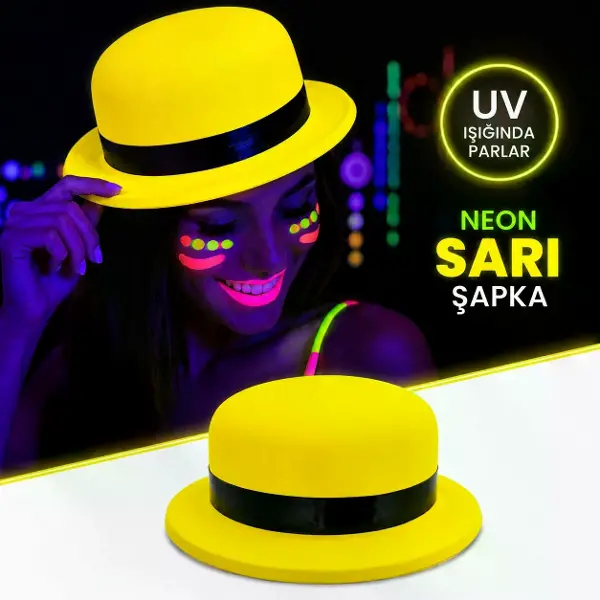 Neon Sarı Uv Parti Şapkası Plastik