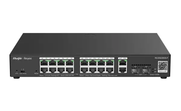 Reyee RG-ES220GS-P 16 Port 10/100/1000 Yönetilebilir Rack Mount Poe 250W Switch