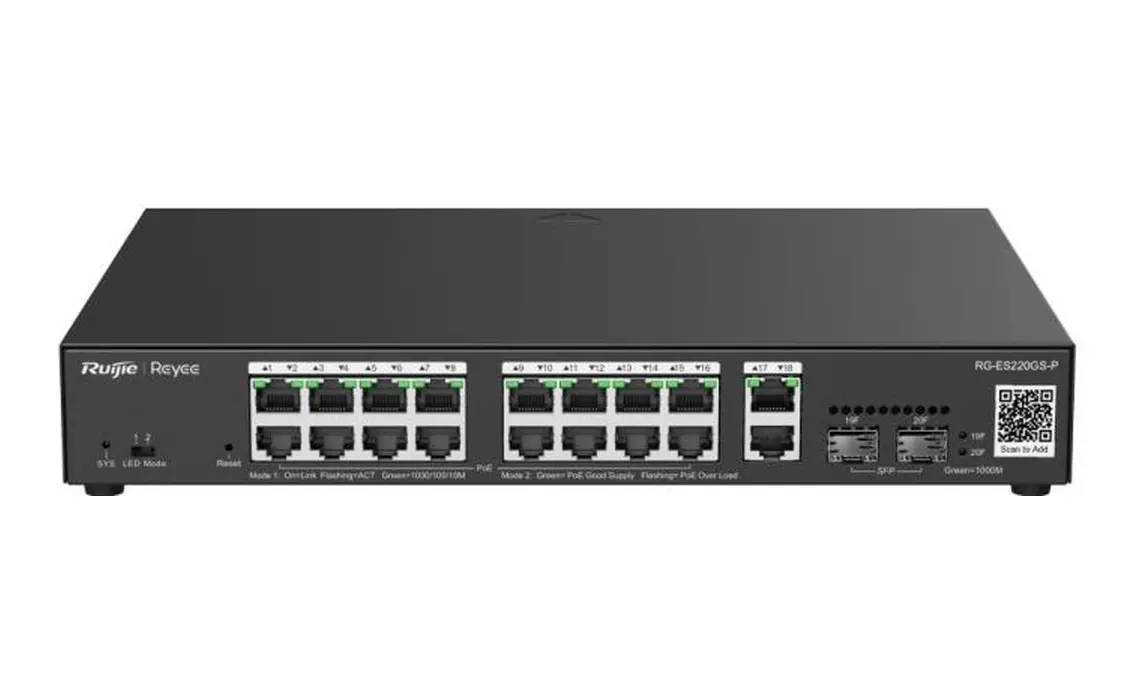 Reyee RG-ES220GS-P 16 Port 10/100/1000 Yönetilebilir Rack Mount Poe 250W Switch