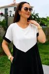 Kadın Kısa Kollu Bisiklet Yakalı önden Geometrik şekil Detaylı çift Renkli Kısa Viskon Elbise-5