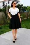 Kadın Kısa Kollu Bisiklet Yakalı önden Geometrik şekil Detaylı çift Renkli Kısa Viskon Elbise-1