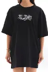 Unisex Bisiklet Yaka Baskılı Oversize T-Shirt - Siyah-4