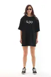 Unisex Bisiklet Yaka Baskılı Oversize T-Shirt - Siyah-1